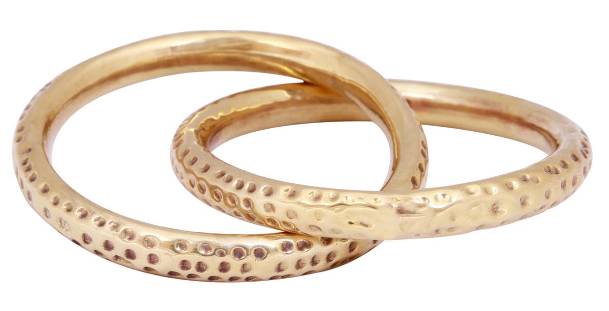 Bulk Wholesale Handmade Set of 2 Linked Rings in Metal with Golden Finish – Decorated with Dotted Patterns – Unique Fashion Accessories / Stylish Jewelry from India