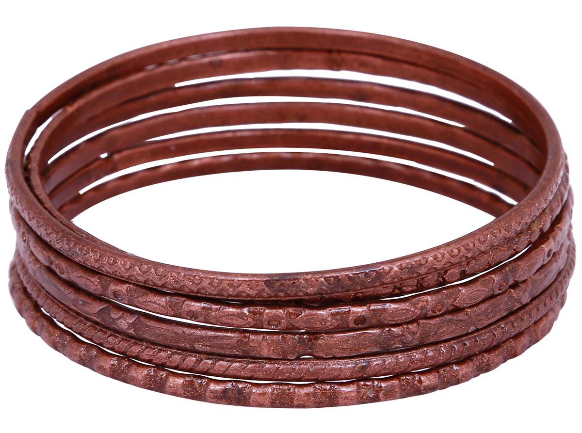 Bulk Wholesale Handmade Set of 6 Antique-Look Bangles in Metal with Copper Color Finish – Decorated with Intricate Patterns – Stylish Jewelry / Fashion Accessories