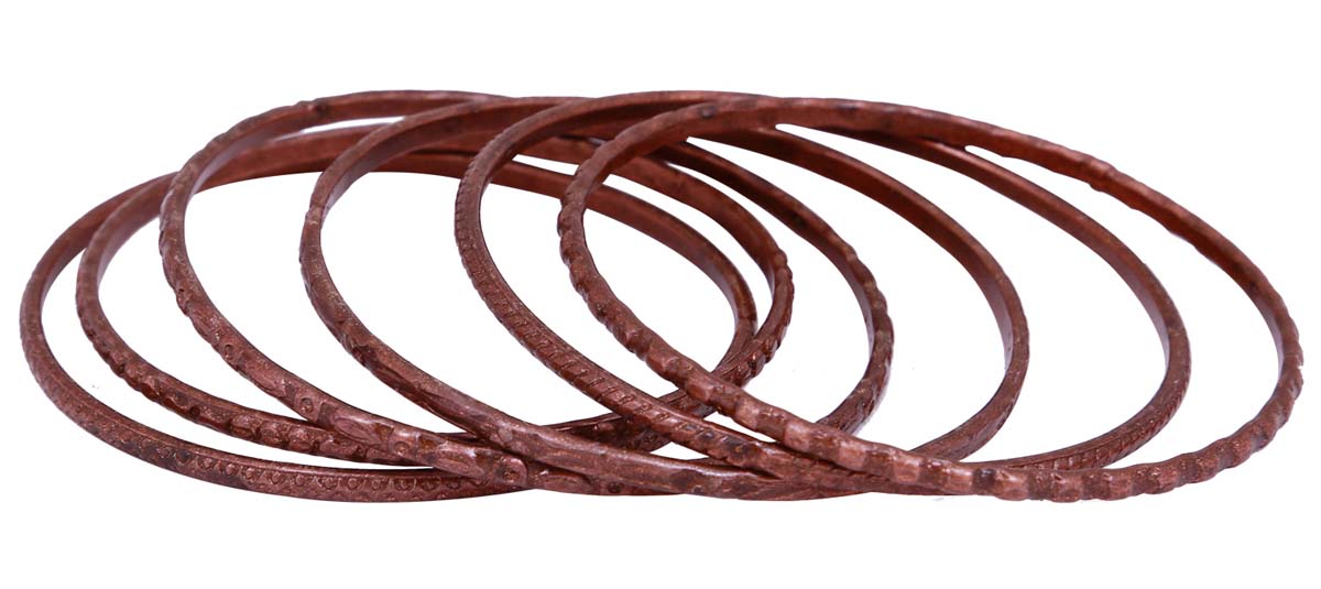 Bulk Wholesale Handmade Set of 6 Antique-Look Bangles in Metal with Copper Color Finish – Decorated with Intricate Patterns – Stylish Jewelry / Fashion Accessories