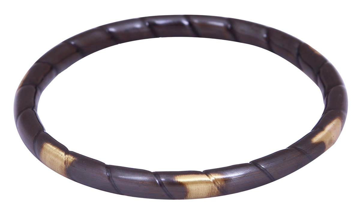 Bulk Wholesale Round Metal Bangle - Wholesale Handmade Dark Brown Bangle with Golden Patches - Women Fashion Jewelry & Accessories