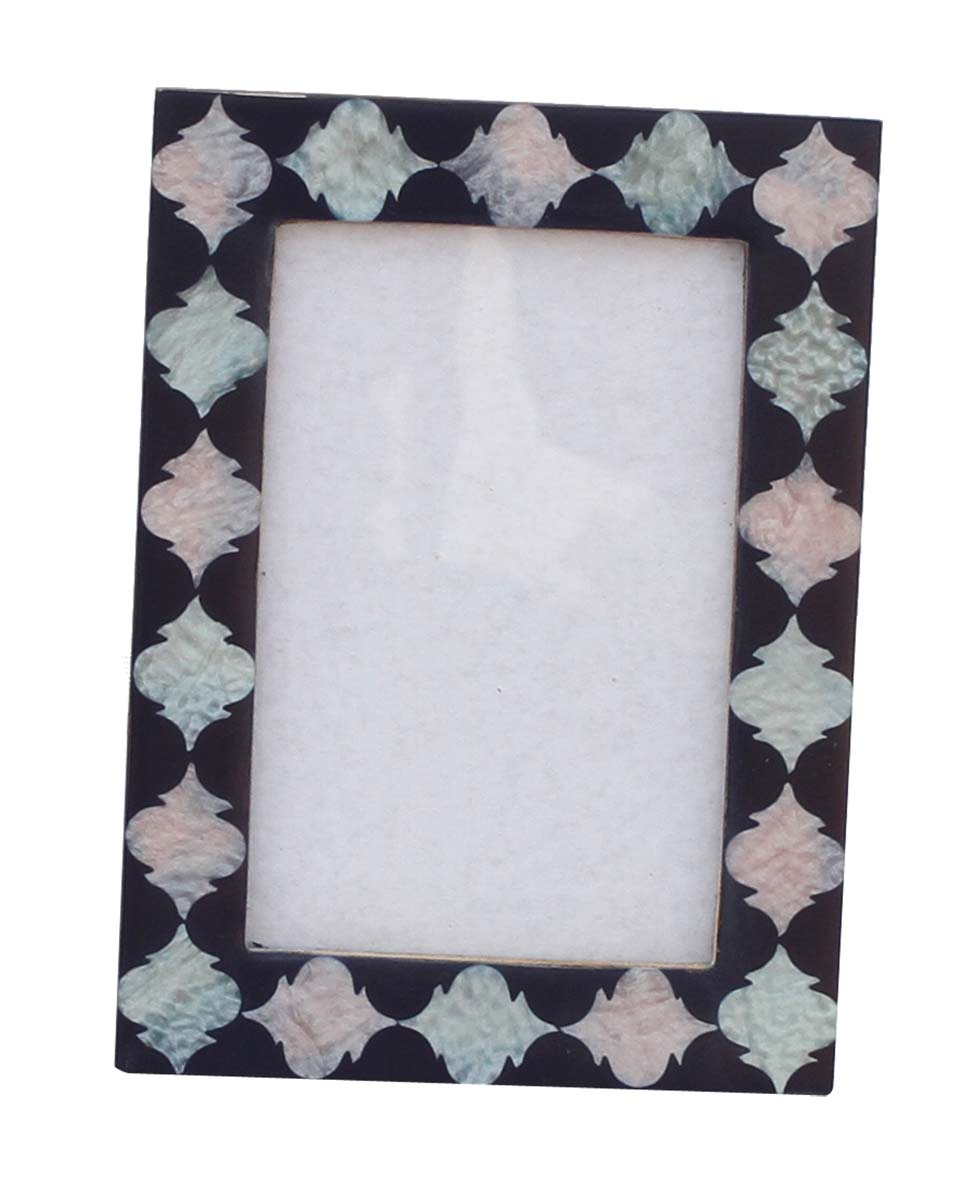 Wholesale Rectangular Black 4x6 Photo/Picture Frame Adorned with Marble-Look Traditional Motifs in MDF & Acrylic - Home Decor Picture Frame from India