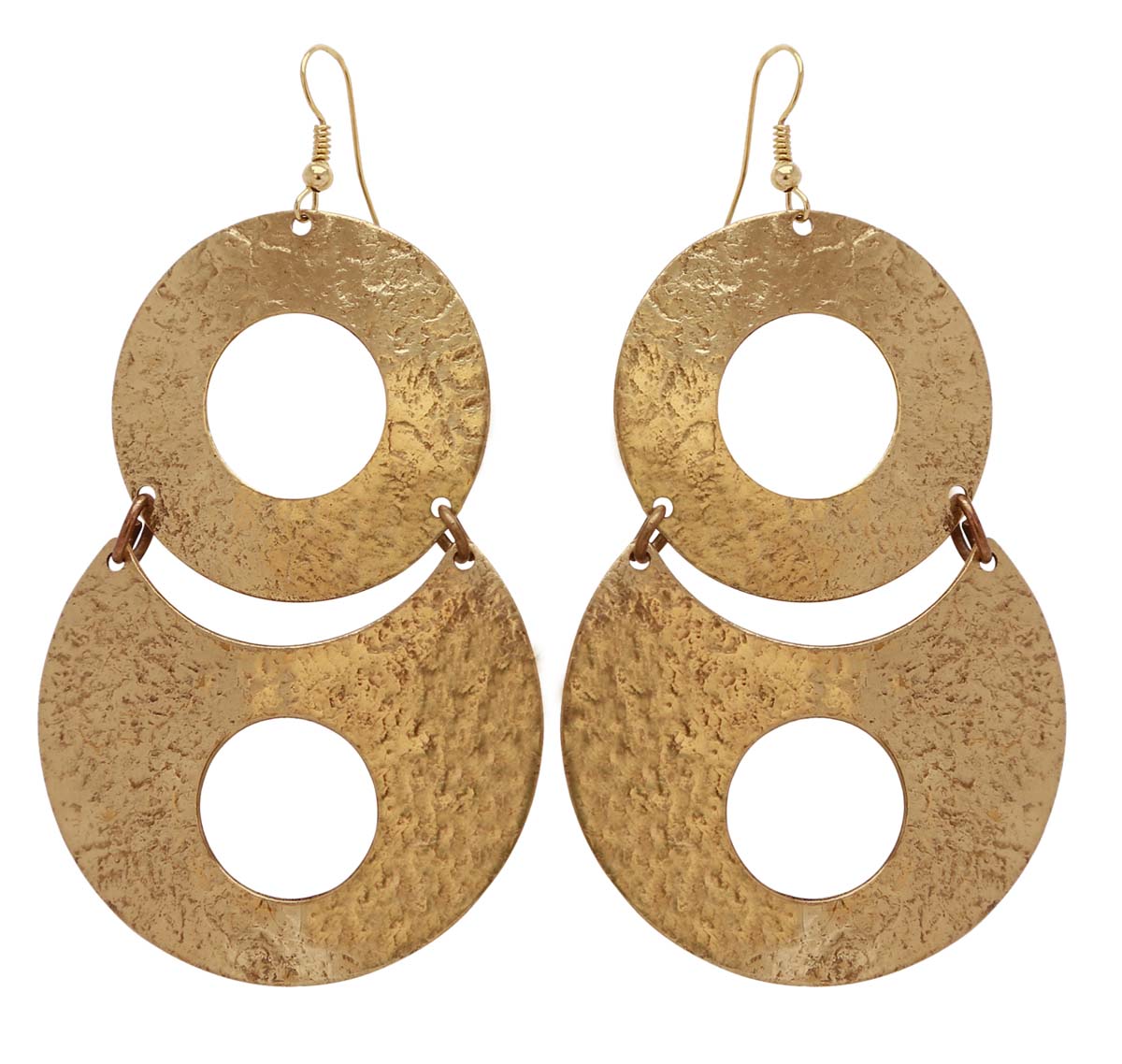Bulk Wholesale Handmade Golden Color Hanging Earrings in Metal with Wrinkled Surface – Stylish Dangle / Drop Earrings 