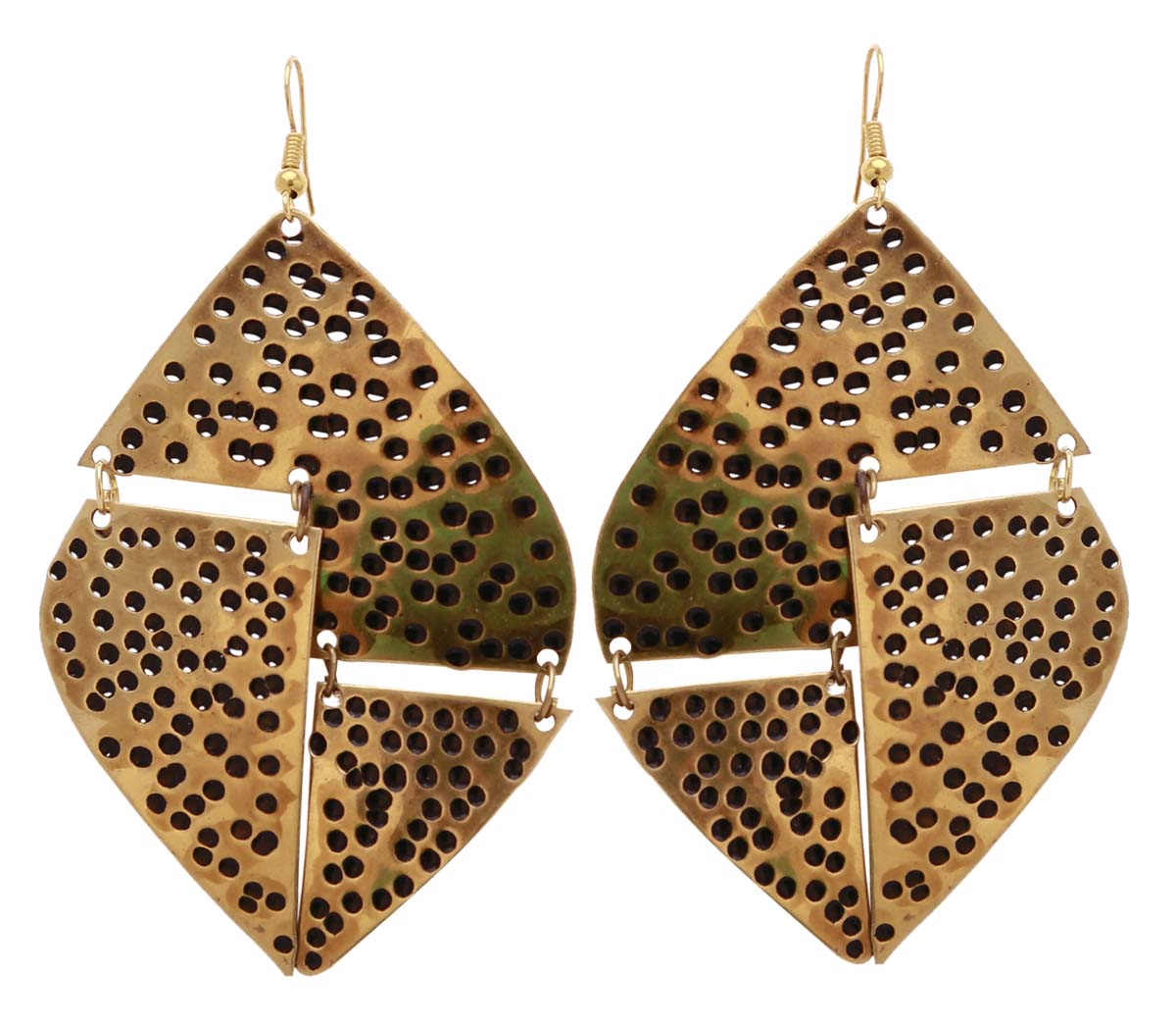 Wholesale Brass Drop Hook Earrings - Boho Chic Gypsy Style - Golden - Tone - Abstract Link Drop Style With Pin Holes - Shop Women Fashion Jewelry & Accessories