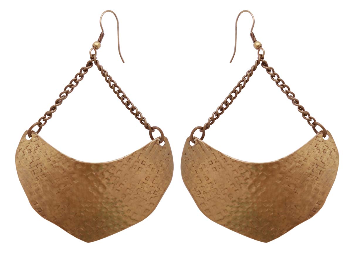 Wholesale Brass Shield Shape Earrings in Bulk - Handmade Hammered Mesh Texture Drop Earrings with Golden-Tone Finish - Women Fashion Accessories & Supplies