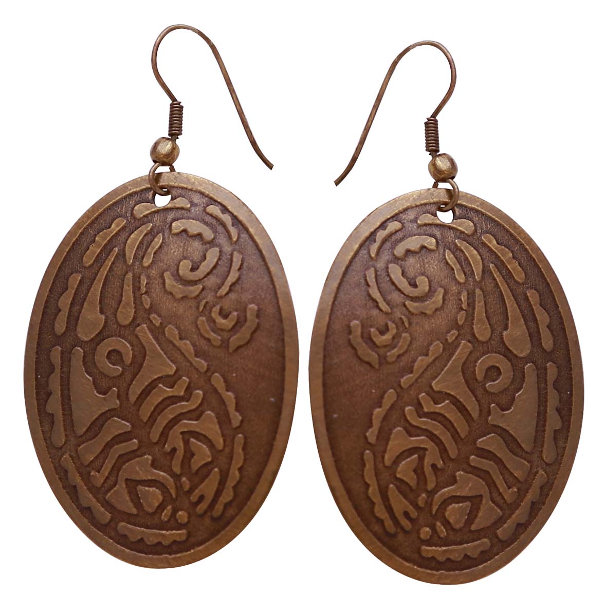 Wholesale Metal Hanging Earrings Decorated with Paisley Design - Bulk Buy Handmade Oval Shaped Dangle/Drop Earrings Designed with Dark Brown Finish - Fashion Jewelry & Accessories from India