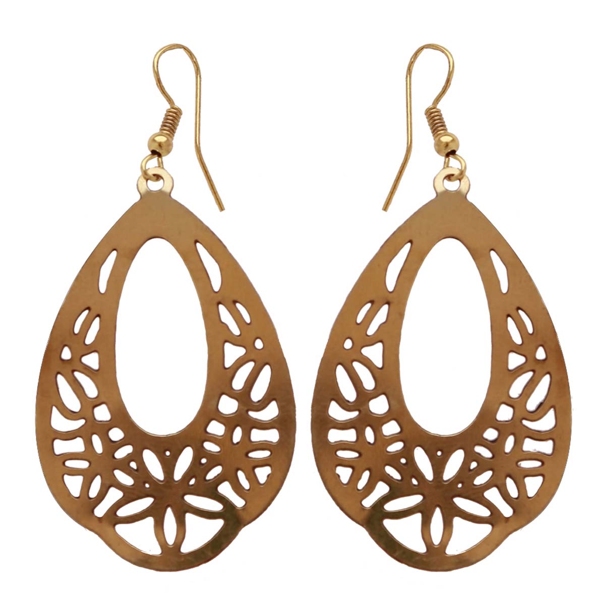 Bulk Buy Pair of Brown Circle-Shaped Earrings with Abstract Patterns - Designed with Round-Shaped Cut-Out - Wholesale Women Fashion Jewelry & Accessories