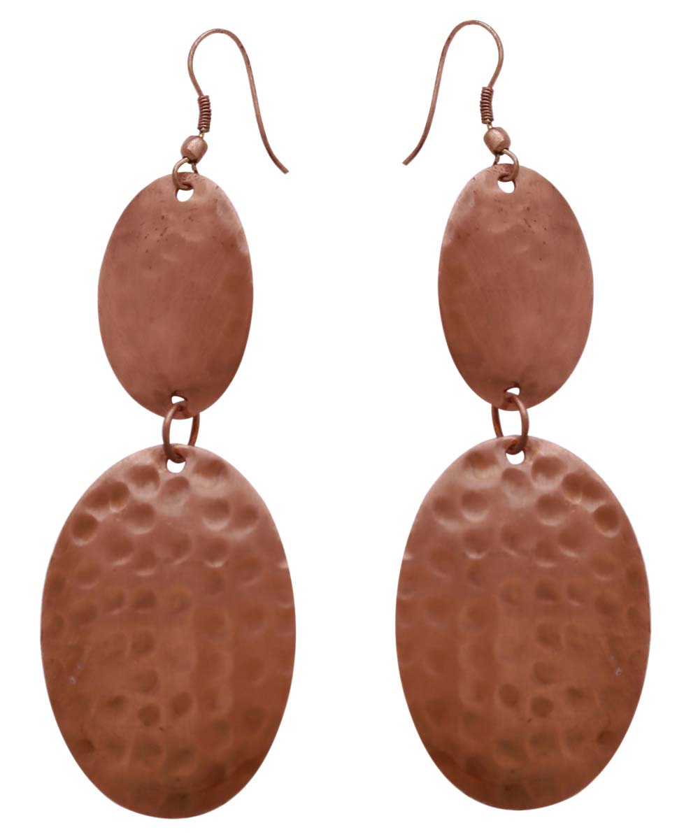 Wholesale Pair of Hanging Earrings with Dark Brown Color - Designed in Oval Shaped Drops with Hammered Effect - Buy Bulk Women Fashion Jewelry & Accessories