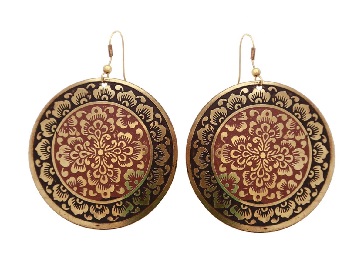 Source Red & Black Earrings in Bulk - Handmade Earrings in Metal with Golden Finish - Decorated with Traditional Motifs - Wholesale Women Fashion Jewelry & Accessories