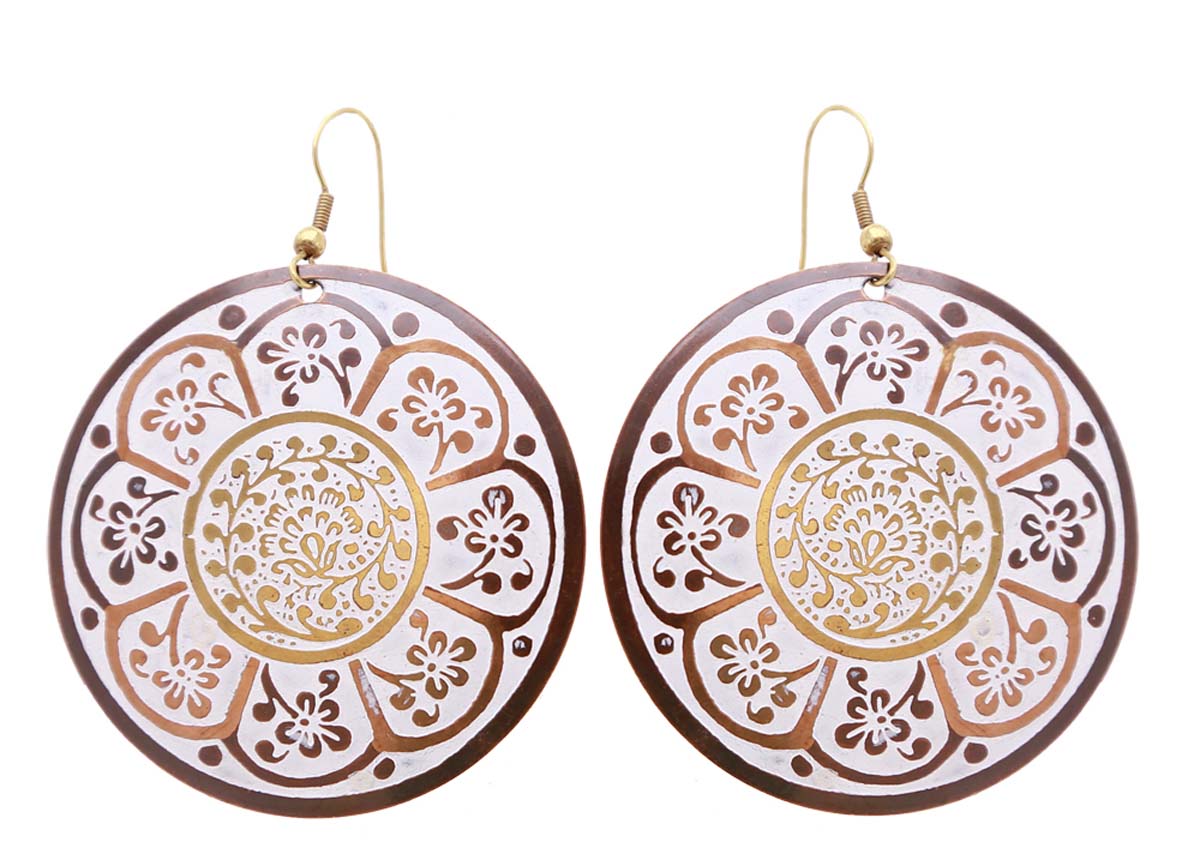 Pair of White Color Hanging Earrings in Bulk - Wholesale Metal Earrings in Metal with Golden & Metallic Finish Decorated with Floral Patterns - Source Women Fashion Jewelry & Accessories