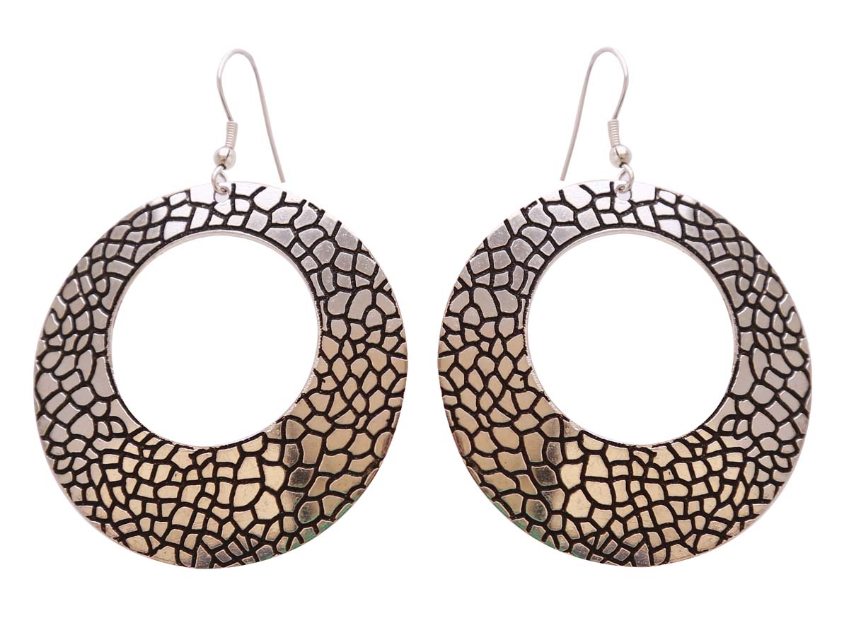 Pair of Silver & Black Hanging Earrings in Bulk - Wholesale Handmade Dangle/Drop Earrings with Crackled Effect - Source Women Fashion Jewelry & Accessories