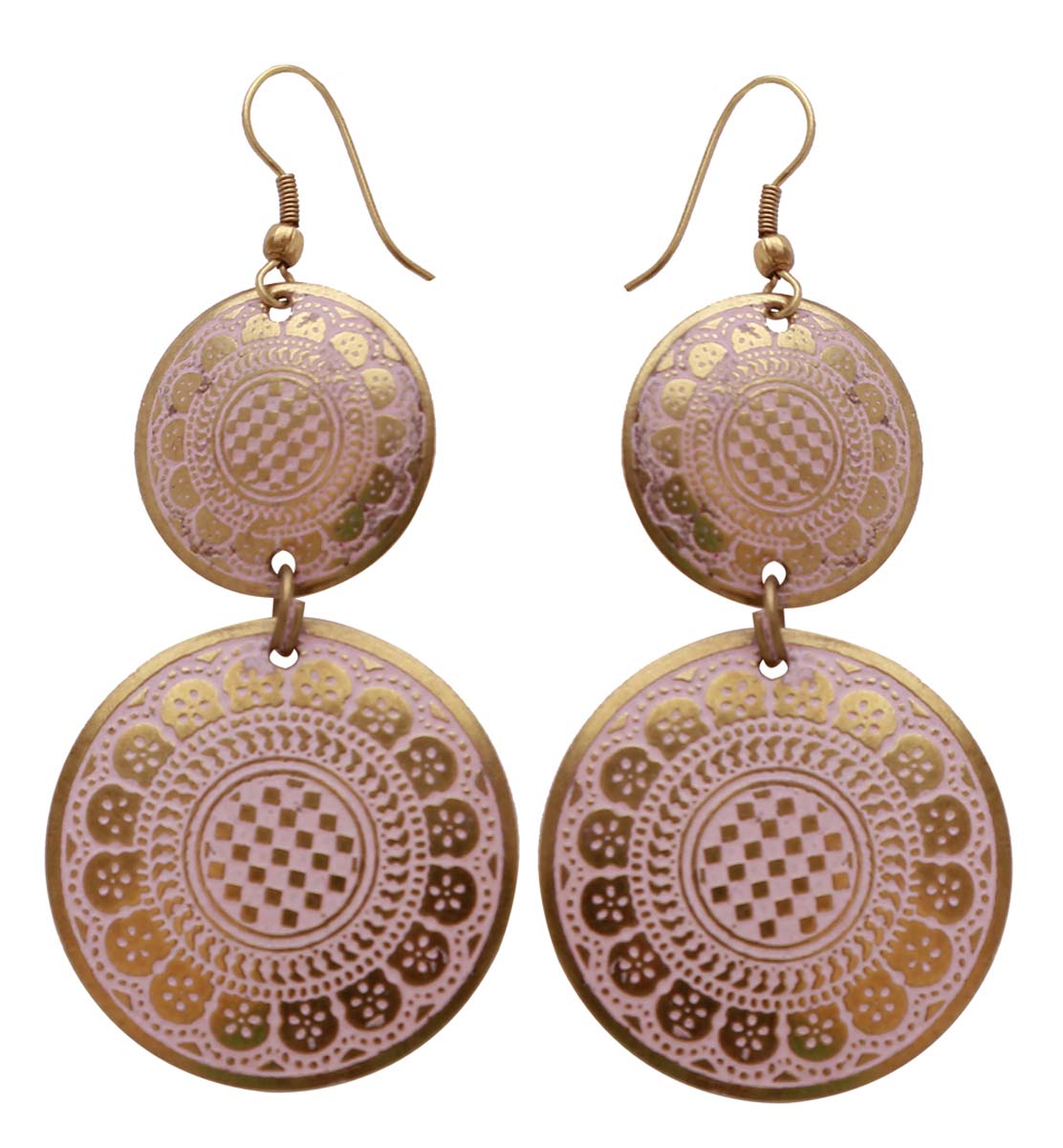 Wholesale Metal Hanging Earrings in Bulk - Handmade Pink & Golden Dangle/Drop Earrings Designed with Traditional Motifs from India - Fashion Jewelry & Accessories