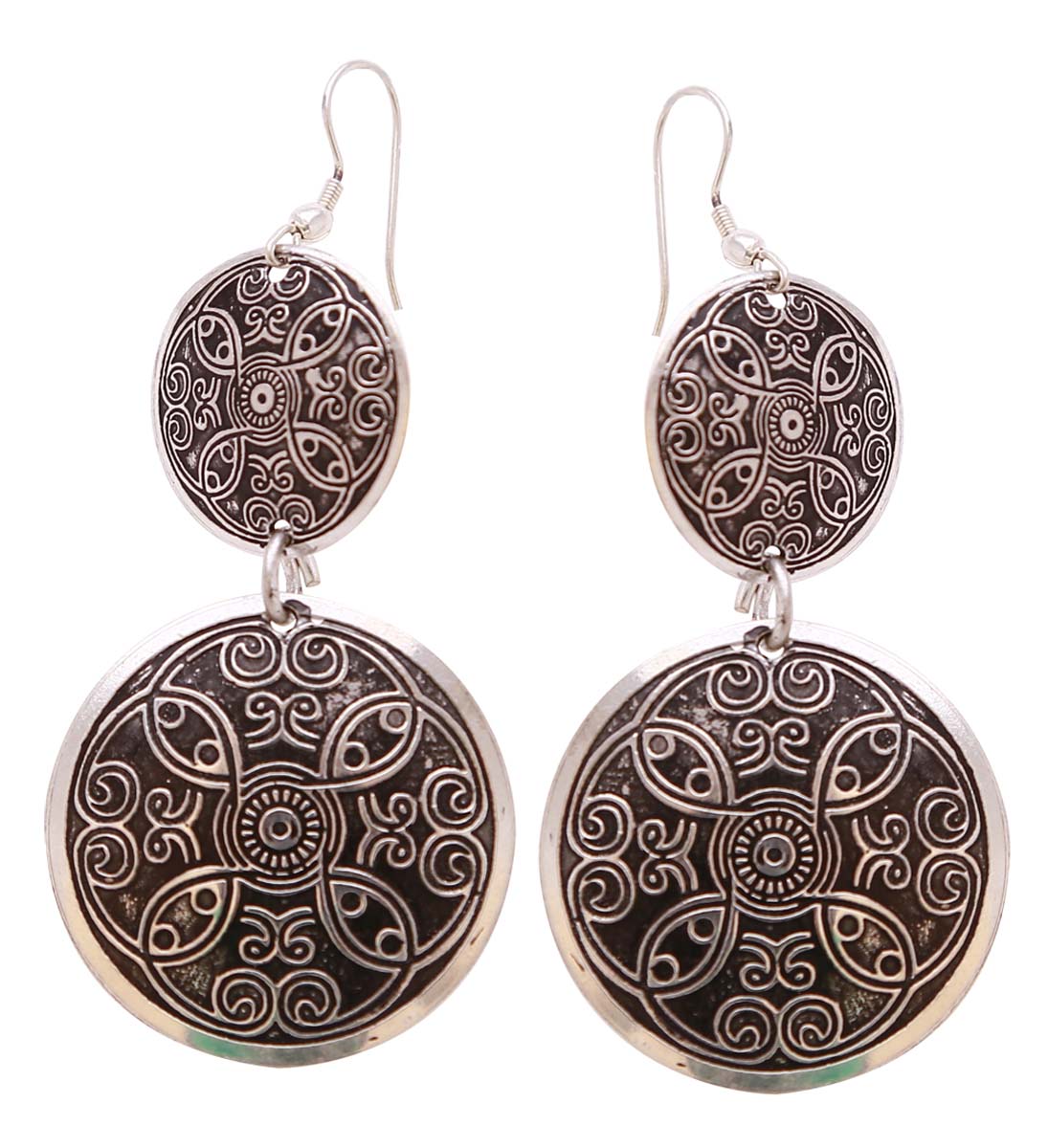Wholesale Metal Hanging Earrings in Bulk - Handmade Silver & Black Dangle/Drop Earrings Designed with Traditional Motifs from India - Fashion Jewelry & Accessories