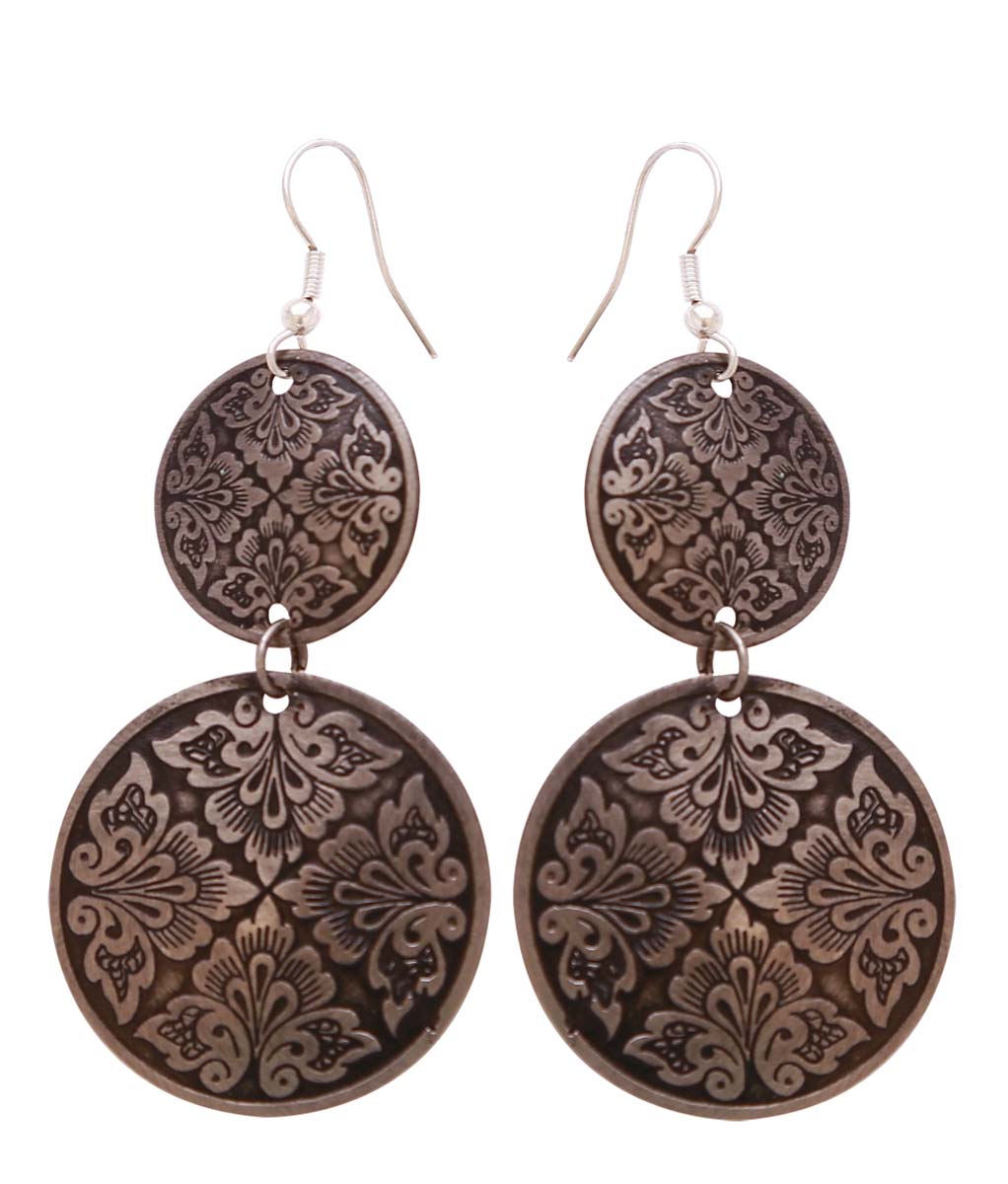 Bulk Wholesale Handmade Dark Brown & Silver Hanging Earrings in Metal – Designed with Traditional Motifs – Stylish Dangle / Drop Earrings