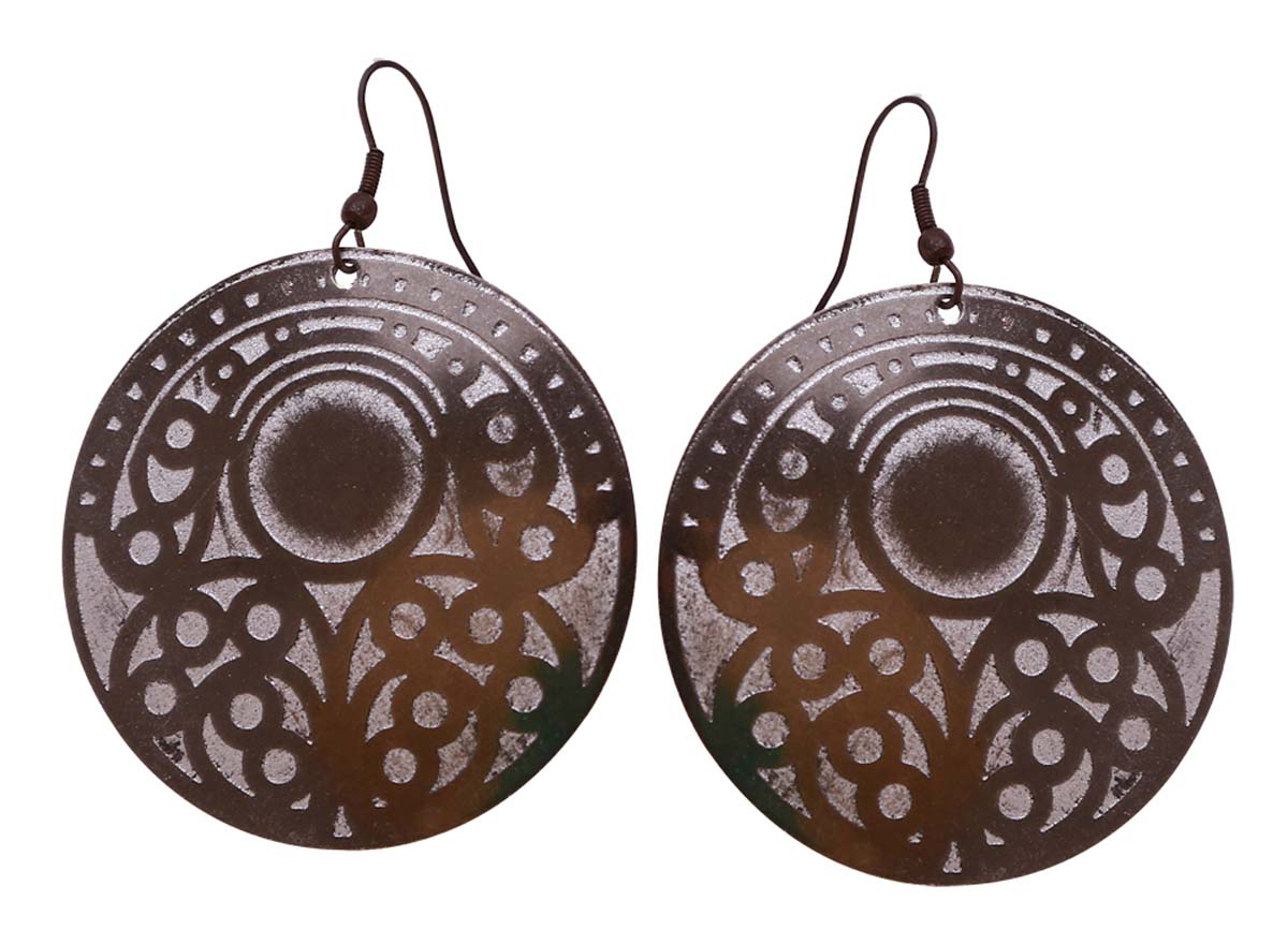 Wholesale Pair of Dangle/Drop Earrings - Handmade Circle Shaped Hanging Earrings in Metal with Metallic Finish & White Color - Buy Bulk Women Fashion Jewelry & Accessories
