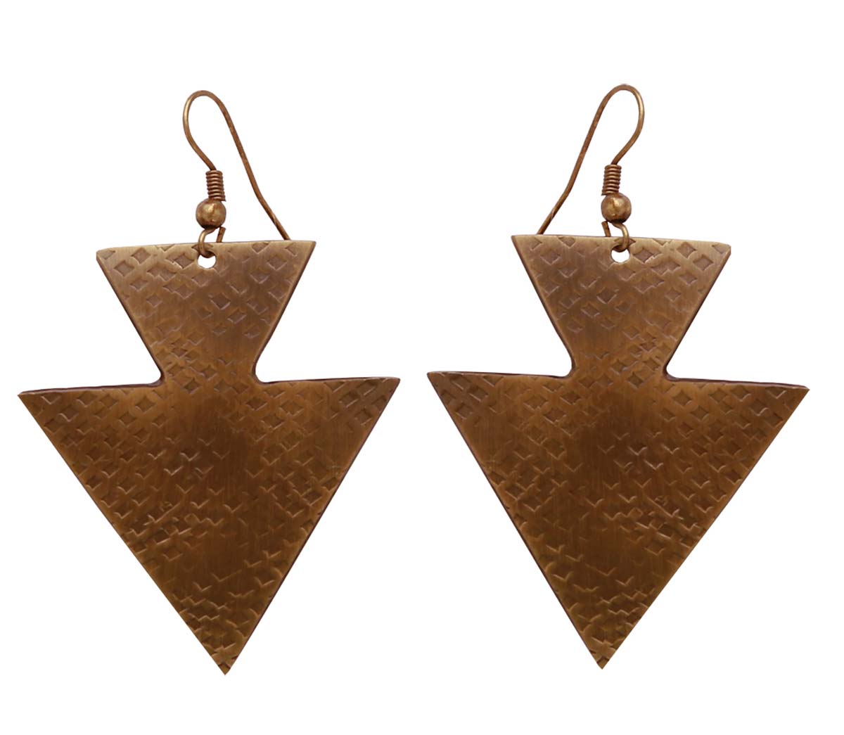 Wholesale Pair Arrow Design Dark-Golden Hanging Earrings in Metal with Check Pattern - Buy Bulk Women Fashion Jewelry & Accessories