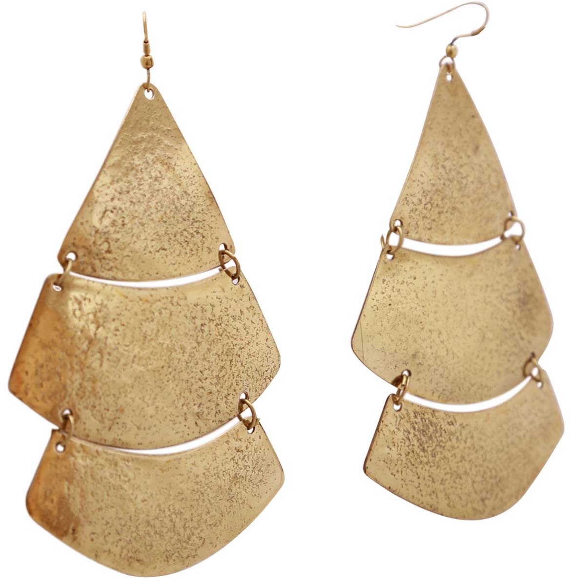 Wholesale Metal Hanging Earrings in Bulk - Handmade Golden Color Dangle/Drop Earrings Designed with a Triangle Shape on the Top with Speckled Effect on the Surface - Fashion Jewelry & Accessories from India