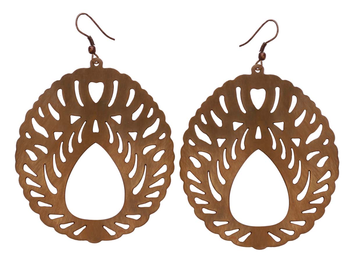Wholesale Circle - Shaped Hanging Metal Earrings in Bulk - Handmade Golden Color Drop Earrings with a Wavy Scalloped Edge - Designed with Cut-Out Patterns from India