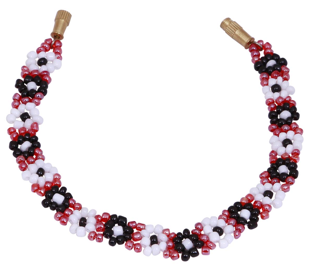 Bulk Buy Hand Beaded Bracelet/Band - Wholesale Handmade Bracelet/Band in White, Black & Red Beads with Screw Clasp Closure - Designed with Floral Patterns - Women Fashion Jewelry & Accessories from India