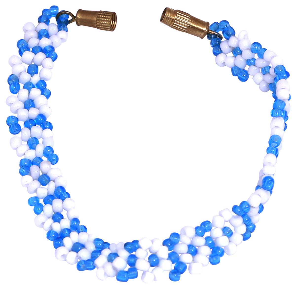 Bulk Wholesale Hand Beaded Blue & White Bracelet/Band - Source Handmade Bangle with Screw Clasp Closure - Designed with Floral Patterns - Women Fashion Jewelry & Accessories