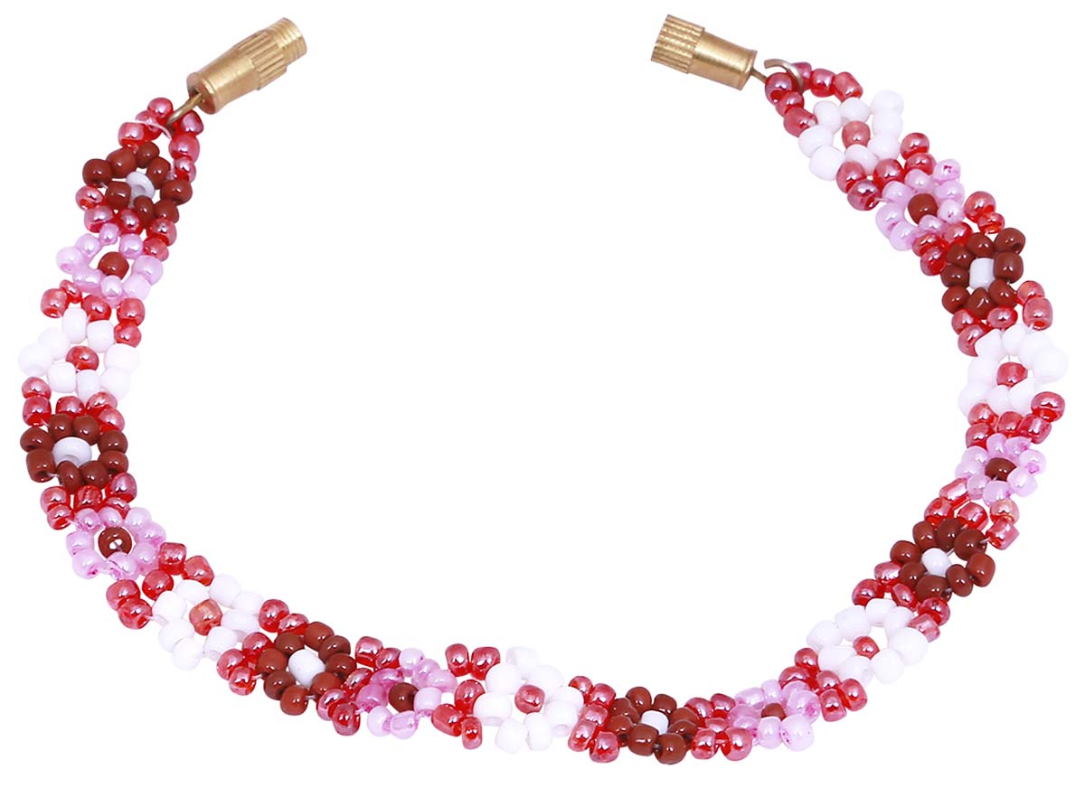 Bulk Wholesale Hand Beaded Red & White Bracelet/Band - Source Handmade Bangle with Screw Clasp Closure - Designed with Floral Patterns - Women Fashion Jewelry & Accessories