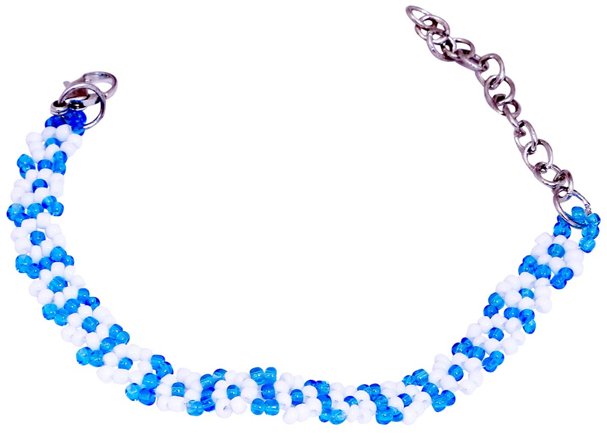 Source Hand Beaded Blue & White Bracelet/Band in Bulk - Wholesale Bracelet/Band with Lobster Claw Clasp Closure - Designed with Floral Patterns - Women Fashion Jewelry & Accessories