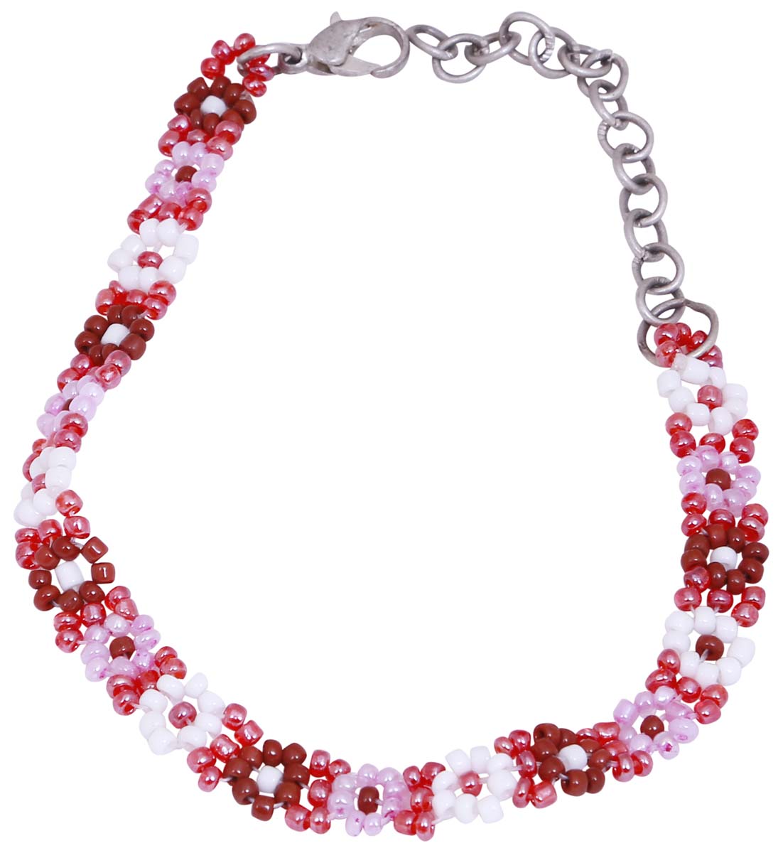 Bulk Source Hand Beaded Red & White Bracelet/Band - Wholesale Handmade Bangle with Lobster Claw Closure - Designed with Floral Patterns - Women Fashion Jewelry & Accessories
