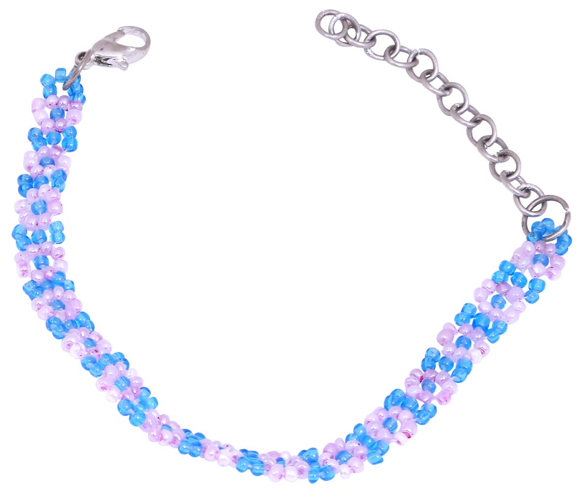 Hand Beaded Pink & Blue Bracelet/Band in Bulk - Wholesale Bracelet/Band with Lobster Claw Clasp Closure - Designed with Floral Patterns - Stylish Women Fashion Jewelry & Accessories
