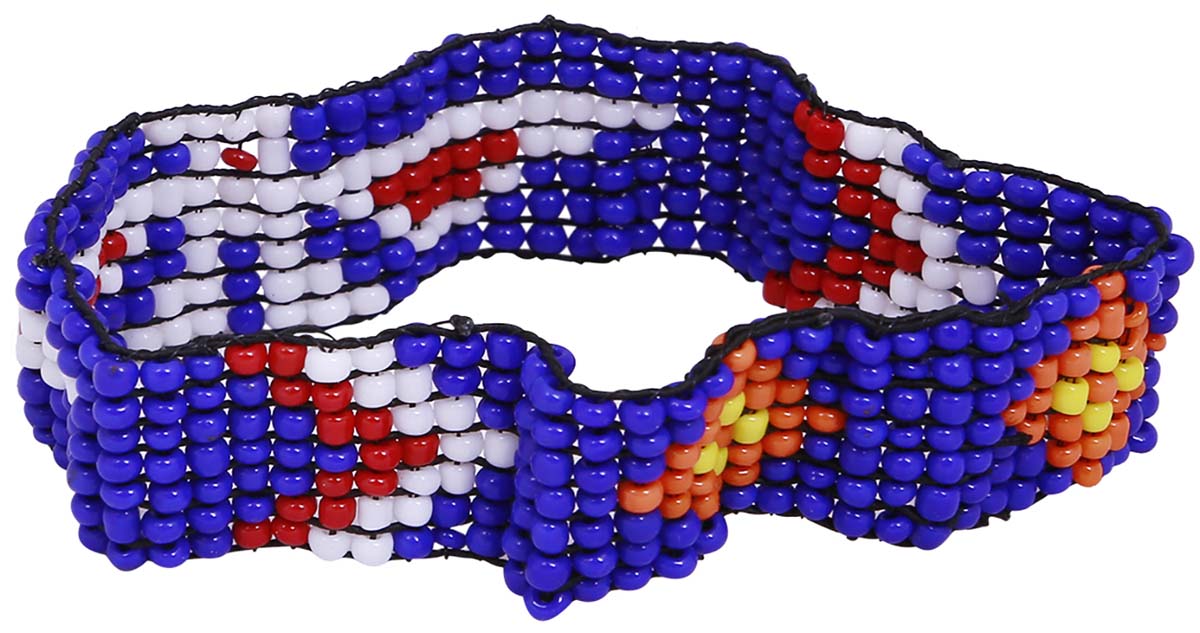 Bulk Buy Hand Beaded Dark Blue Wrist Band/Bracelet - Wholesale Wrist Band/Bracelet with Colorful Geometric Patterns - Women Fashion Jewelry & Accessories from India