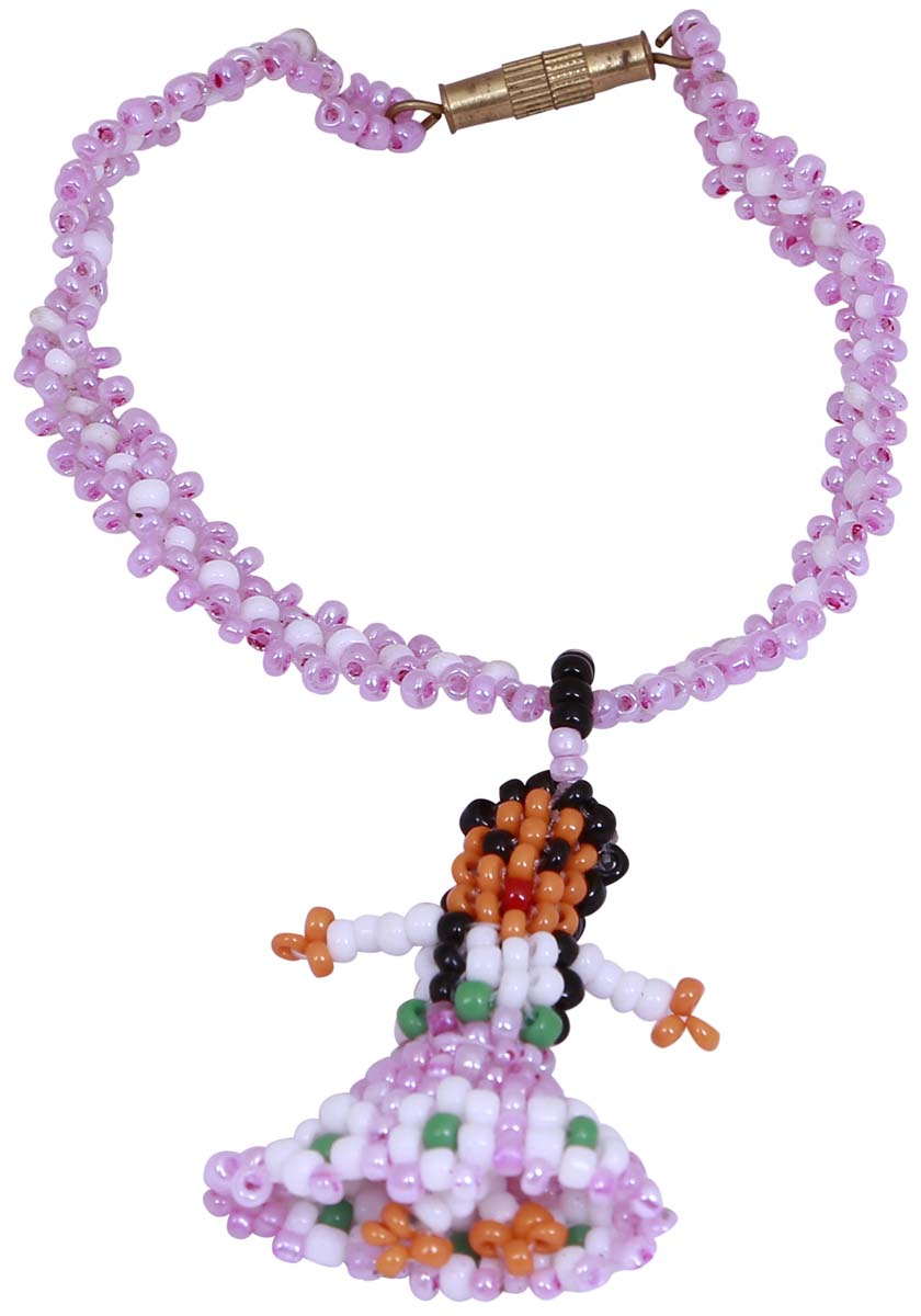 Source Hand Beaded Pink Color Pendant Bracelet/Band in Bulk - Wholesale Metal Bracelet/Band with a Hanging Doll - Women Fashion Jewelry & Accessories