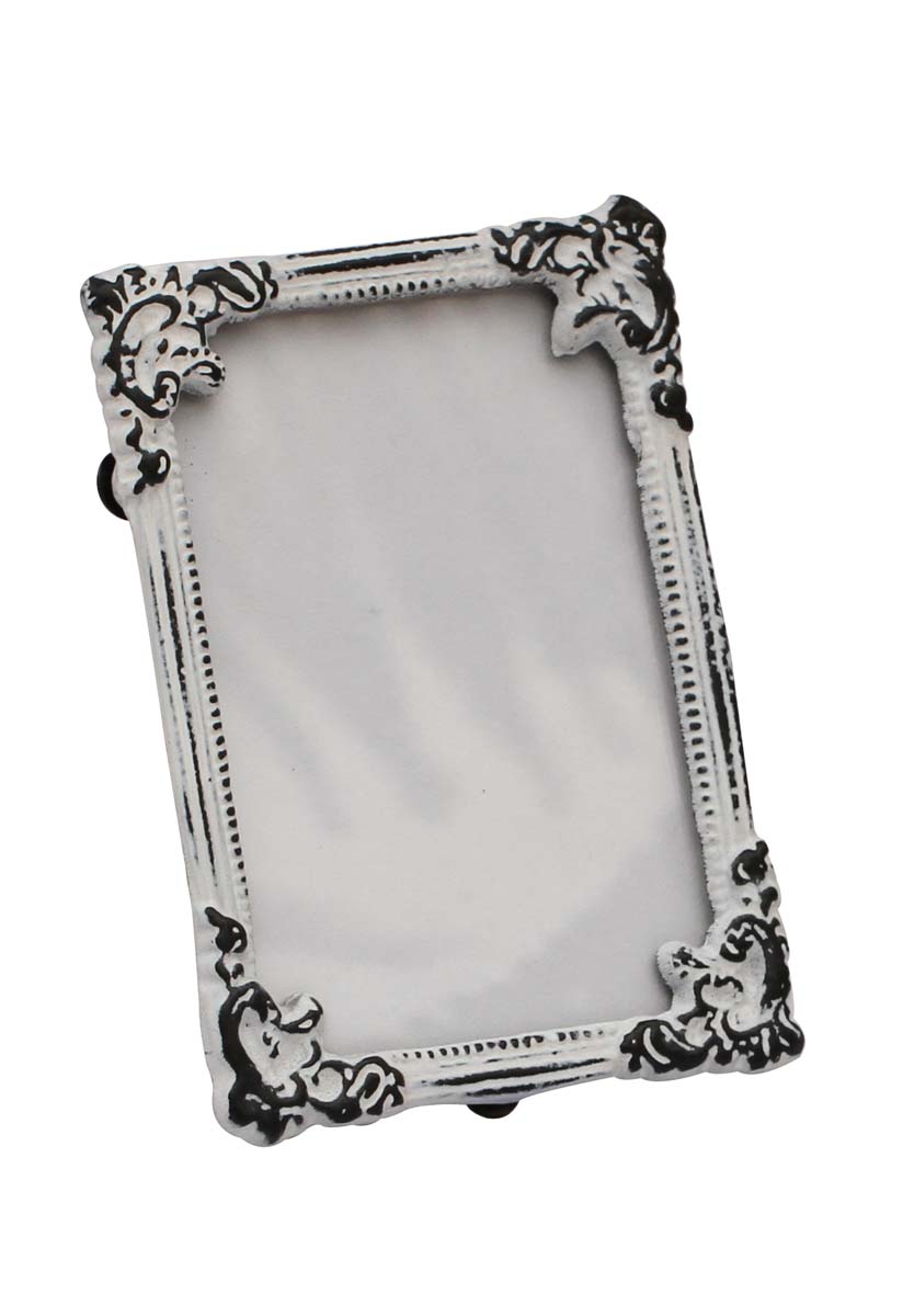 Bulk Buy Rectangular White Photo/Picture Frame in Metal Work with Distressed-Look - Beautiful Carvings on the Edges - Wholesale Home Decor Picture Frame from India