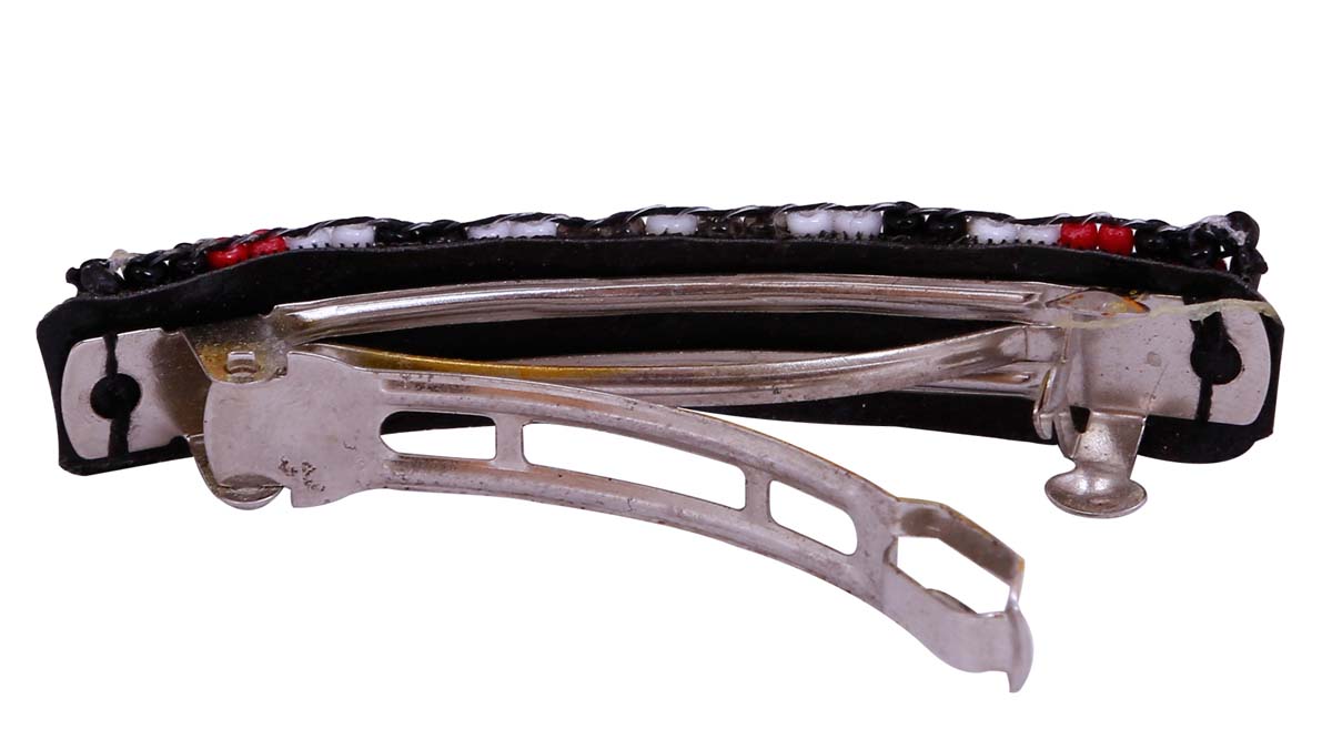 Bulk Wholesale Handmade Hair Clip in Metal – Adorned with Black, White & Red Beads in Geometric Patterns – Hair Accessories