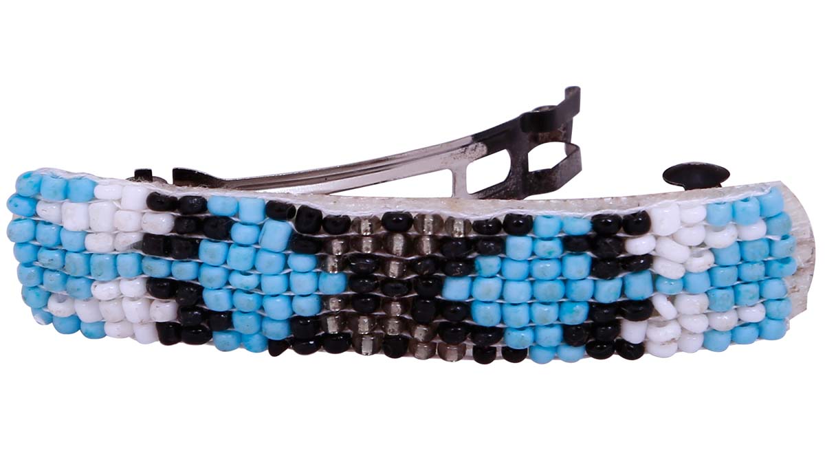 Bulk Wholesale Handmade Hair Clip in Metal – Adorned with Black, White & Blue Beads in Geometric Patterns – Hair Accessories