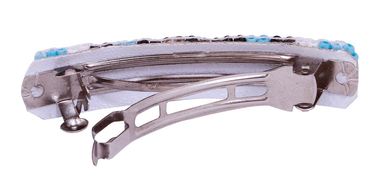 Bulk Wholesale Handmade Hair Clip in Metal – Adorned with Black, White & Blue Beads in Geometric Patterns – Hair Accessories