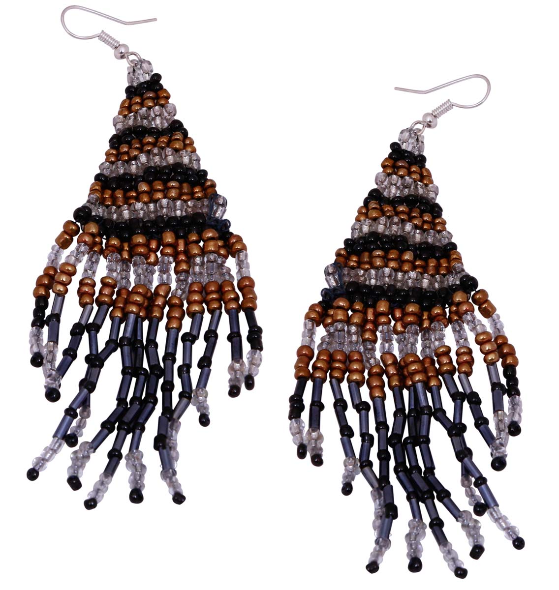 Wholesale Hand Beaded Hanging Earrings in Black, Grey & Brown Color - Bulk Buy Handmade Drop Earring Designed with Hanging Strings of Beads & Adorned with a Fish hook from India