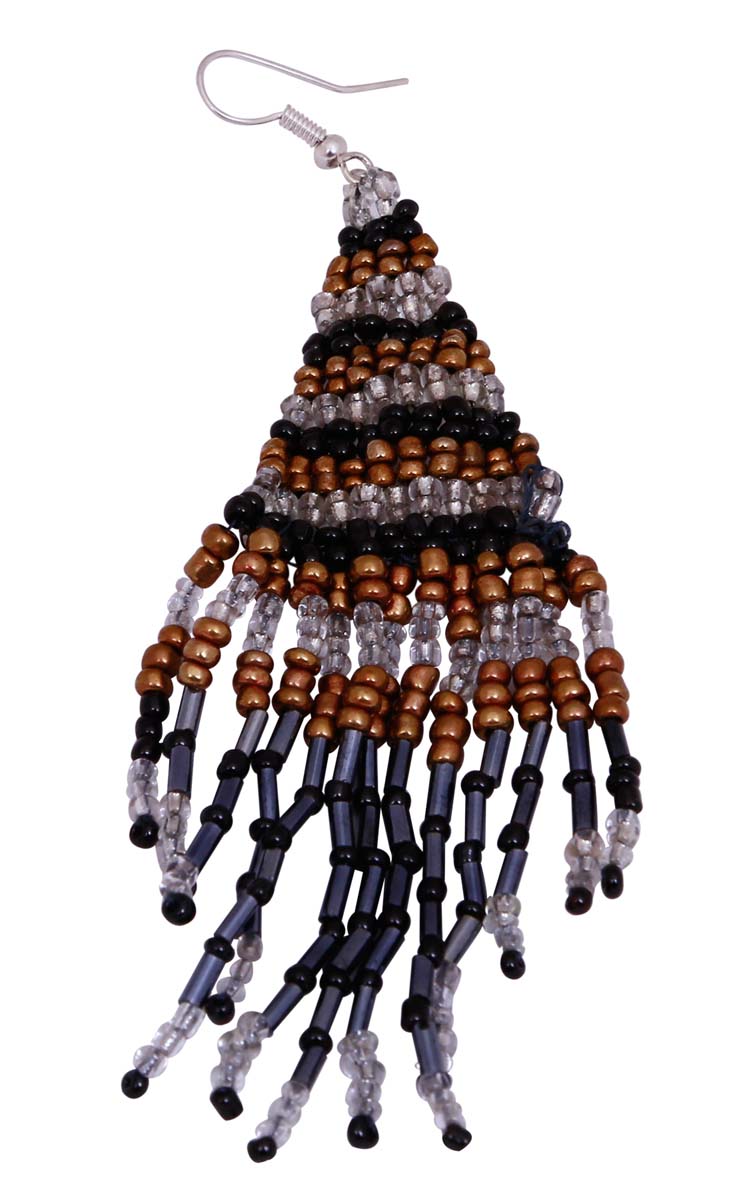 Wholesale Hand Beaded Hanging Earrings in Black, Grey & Brown Color - Bulk Buy Handmade Drop Earring Designed with Hanging Strings of Beads & Adorned with a Fish hook from India
