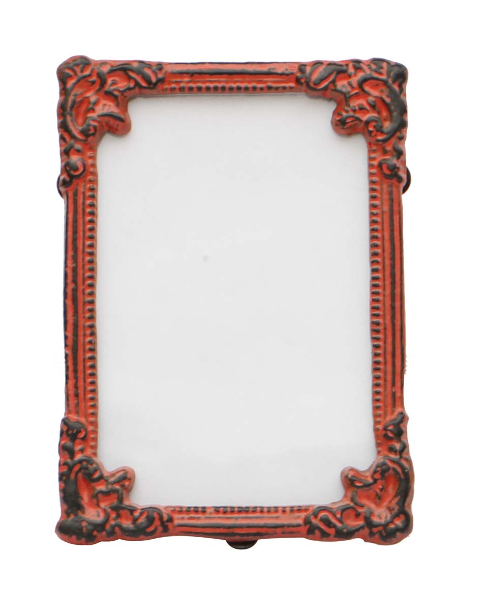 Bulk Buy Rectangular Red Photo/Picture Frame in Metal Work with Distressed-Look - Beautiful Carvings on the Edges - Wholesale Home Decor Picture Frame from India
