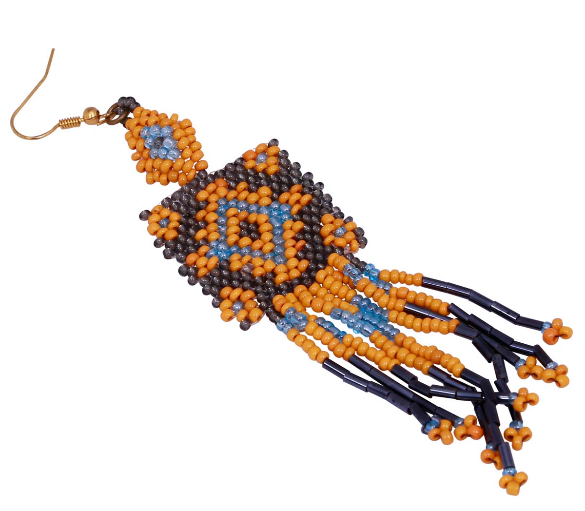 Wholesale Colorful Hand Beaded Hanging Earrings - Bulk Buy Handmade Drop Earring Designed with a Diamond & Square Shaped Drops & Hanging Strings of Beads from India