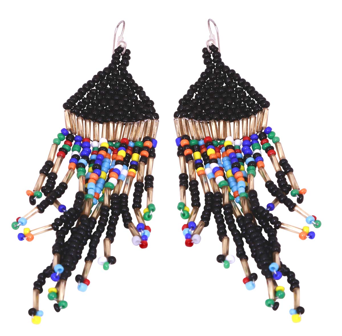 Wholesale Earrings In Bulk - Hand Beaded Drop & Hanging Earrings in Black Color Designed with Triangle Shaped - Shop Fashion Jewelry & Accessories