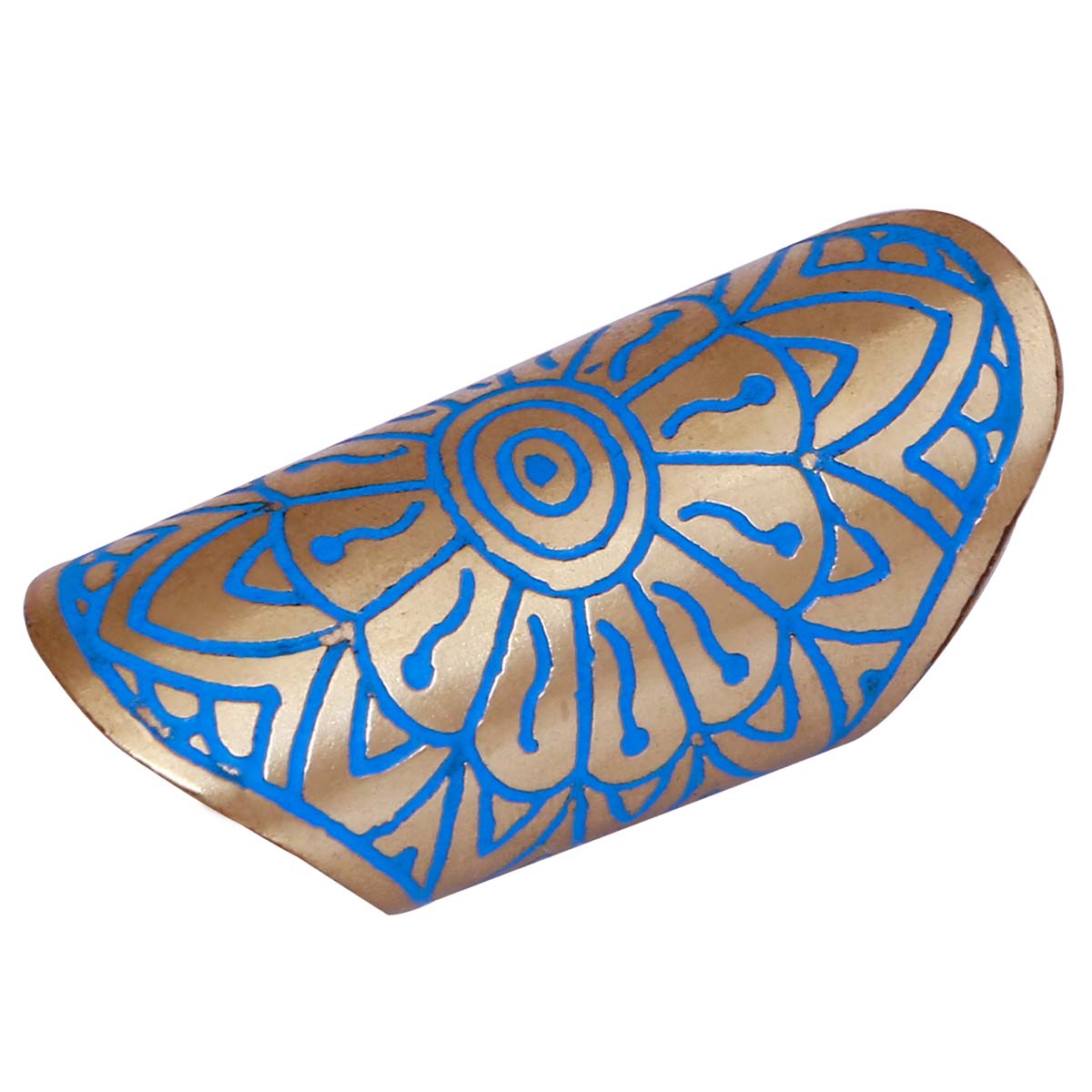 Bulk Wholesale Handmade Broad Adjustable Ring in Metal with Golden Color Finish – Adorned with Blue Color Motifs – Fashion Accessories / Stylish Jewelry