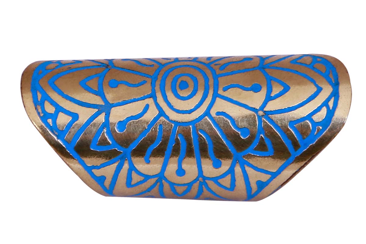 Bulk Wholesale Handmade Broad Adjustable Ring in Metal with Golden Color Finish – Adorned with Blue Color Motifs – Fashion Accessories / Stylish Jewelry
