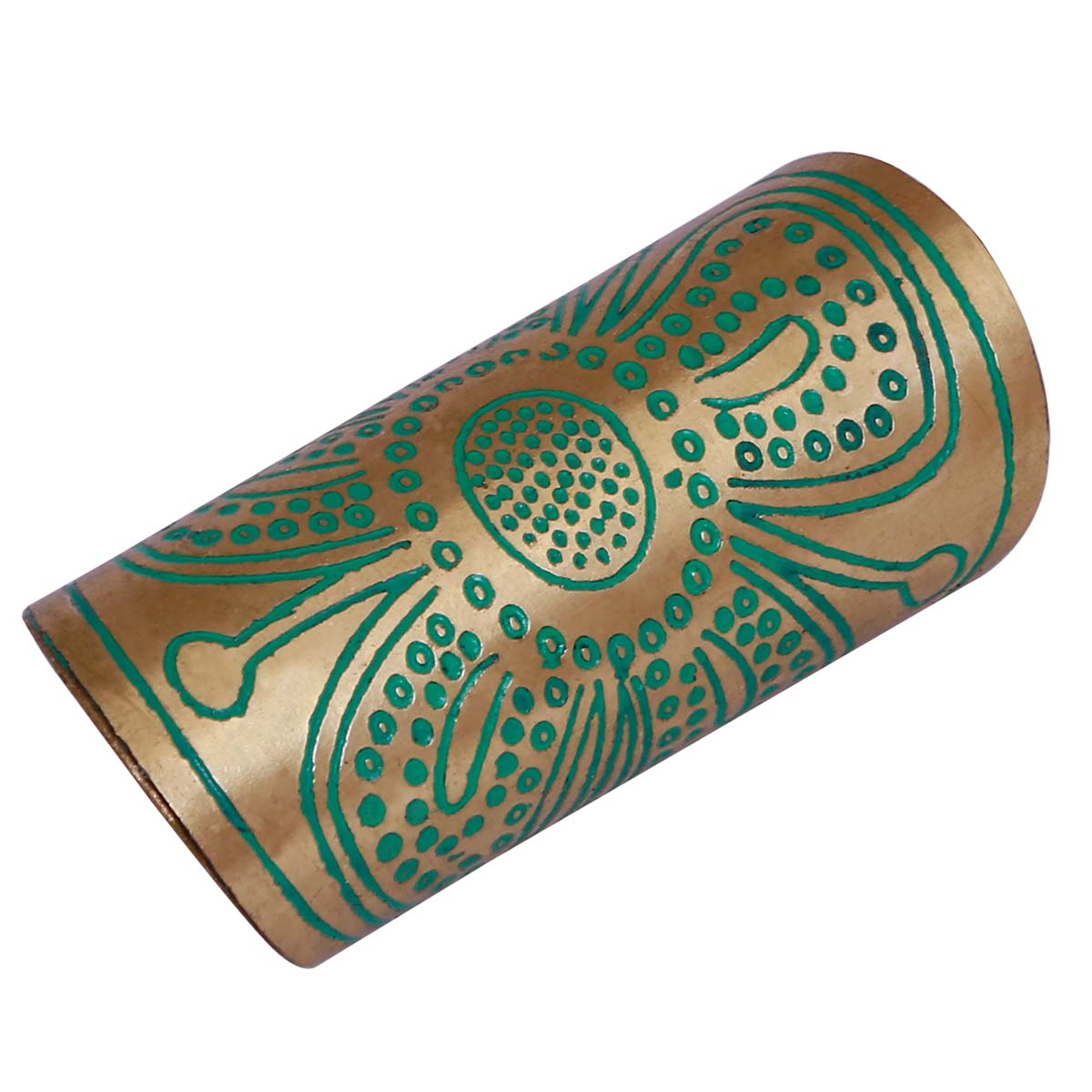 Bulk Wholesale Handmade Broad Adjustable Ring in Metal with Golden Finish – Decorated with Dotted Patterns in Green Color – Fashion Accessories / Stylish Jewelry 