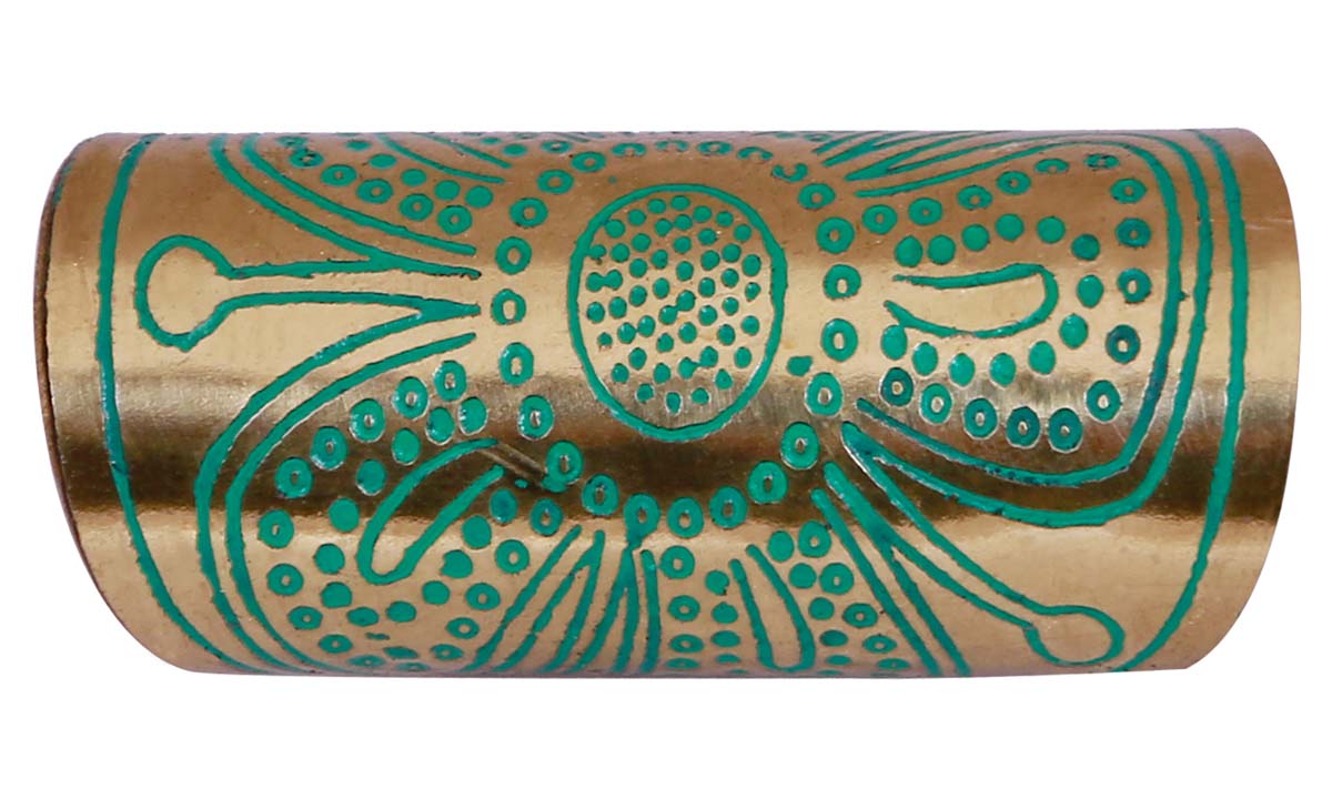 Bulk Wholesale Handmade Broad Adjustable Ring in Metal with Golden Finish – Decorated with Dotted Patterns in Green Color – Fashion Accessories / Stylish Jewelry 