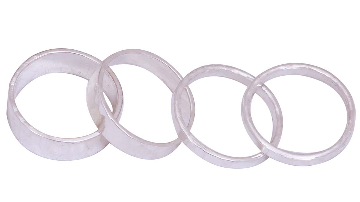 Bulk Wholesale Handmade Set of 4 Finger Rings / Bands in Metal with Silver Color Finish – Fashion Accessories / Trendy Jewelry
