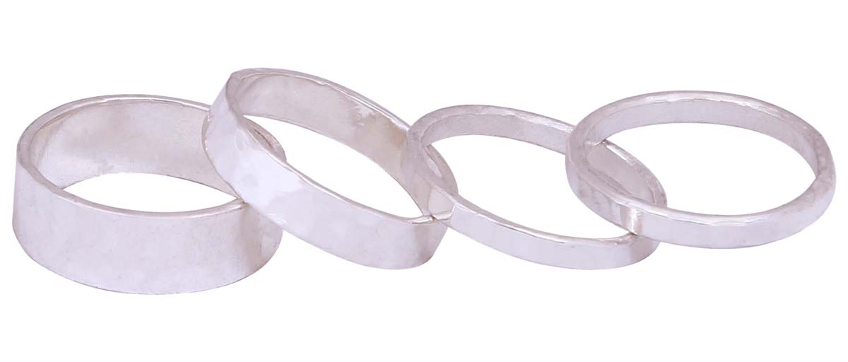 Bulk Wholesale Handmade Set of 4 Finger Rings / Bands in Metal with Silver Color Finish – Fashion Accessories / Trendy Jewelry