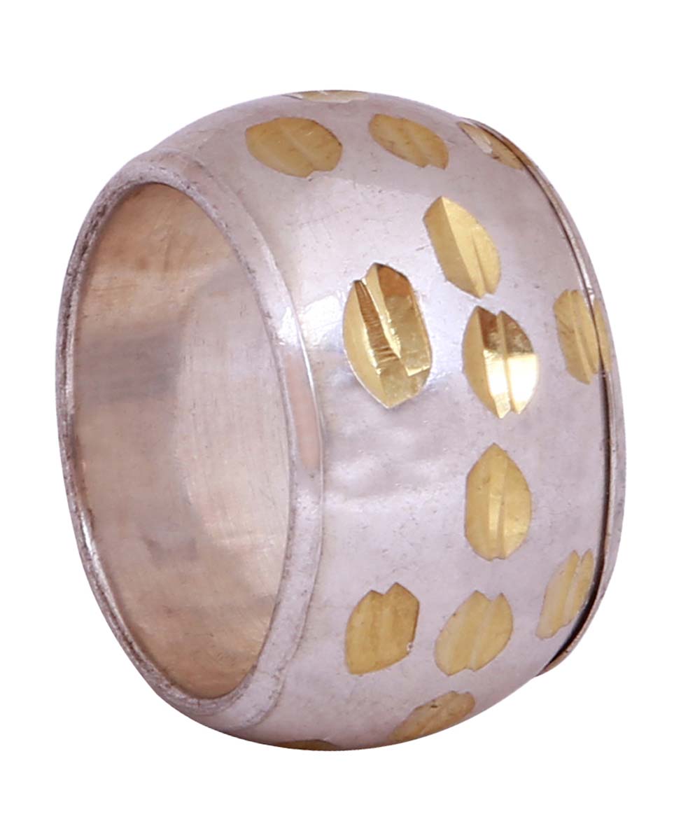 Wholesale Broad Finger Ring/Wide Band in Bulk - Wholesale Finger Ring/Wide Band in Metal with Silver Finish - Adorned with Dotted Pattern in Golden - Stylish Women Fashion Jewelry & Accessories