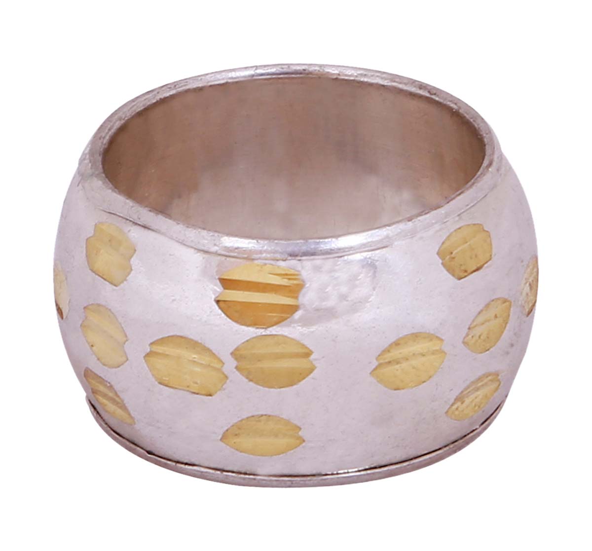 Wholesale Broad Finger Ring/Wide Band in Bulk - Wholesale Finger Ring/Wide Band in Metal with Silver Finish - Adorned with Dotted Pattern in Golden - Stylish Women Fashion Jewelry & Accessories