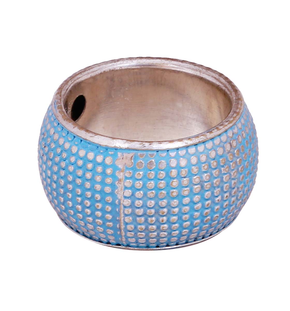Bulk Wholesale Handmade Blue Color Broad Finger Ring / Wide Band in Metal with Silver Finish – Adorned with Dotted Pattern – Fashion Accessories / Jewelry Collection
