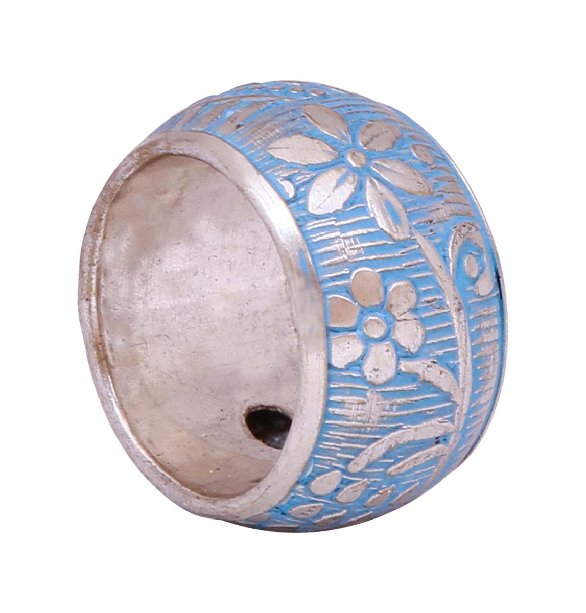 Bulk Wholesale Handmade Blue Color Broad Finger Ring / Wide Band in Metal with Silver Finish – Adorned with Floral Pattern – Fashion Accessories / Jewelry Collection