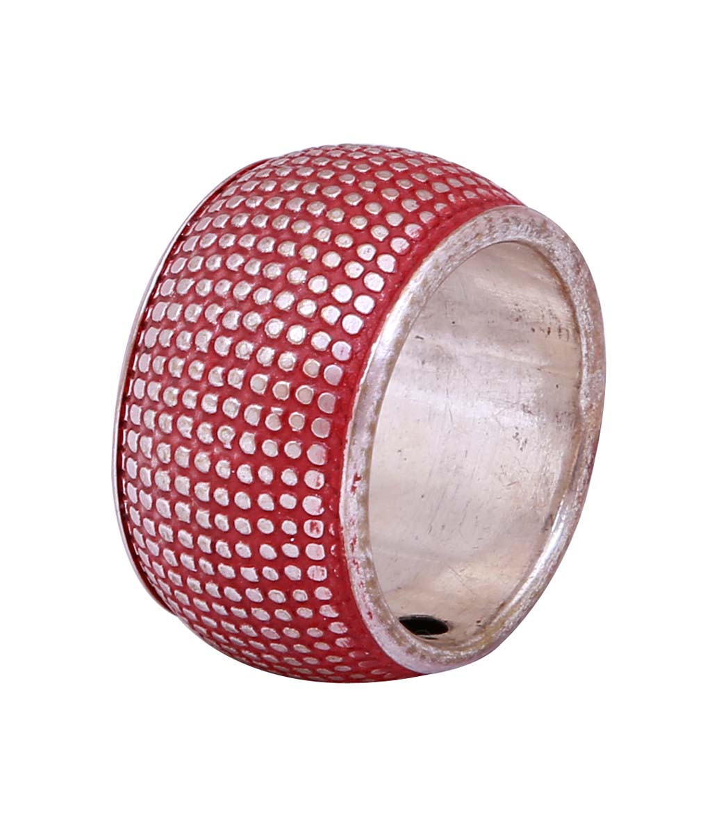Bulk Wholesale Handmade Red Color Broad Finger Ring / Wide Band in Metal with Silver Finish – Adorned with Dotted Pattern – Fashion Accessories / Jewelry Collection