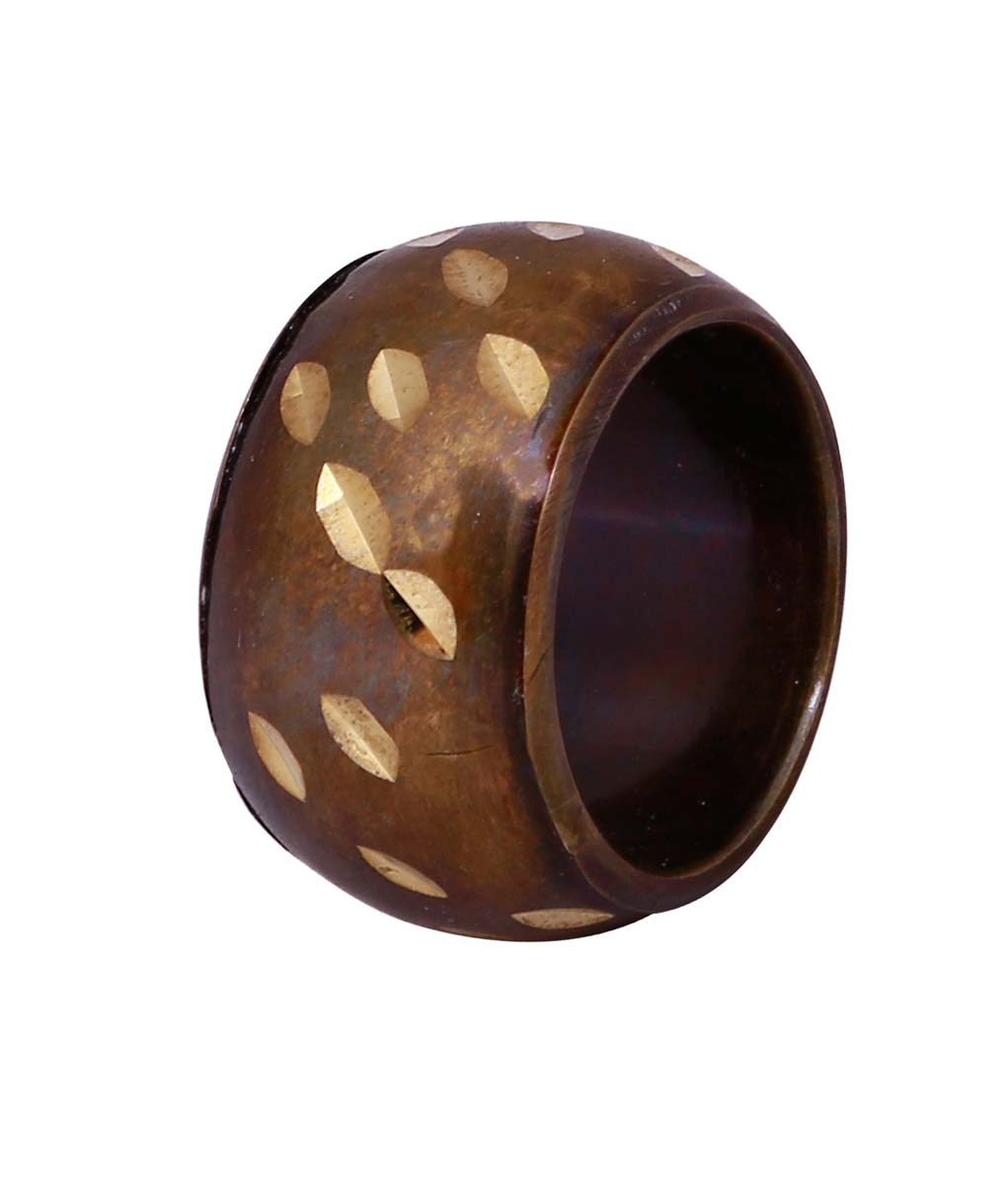 Bulk Wholesale Handmade Brown Color Broad Finger Ring / Wide Band in Metal – Adorned with Leaf Shaped Patterns – Fashion Accessories / Jewelry Collection